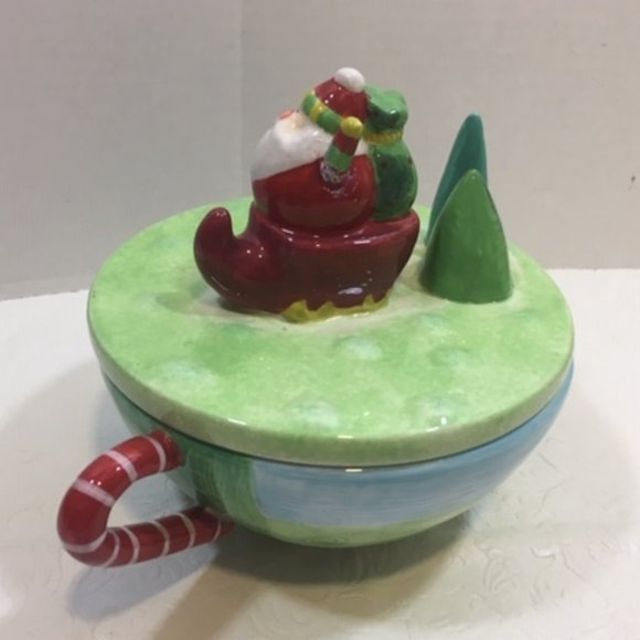 Oneida Santa Christmas Two Piece Ceramic Bowl w/Handles - Picture 4 of 10
